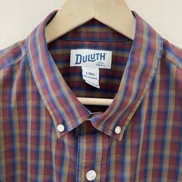 Duluth Button Down Shirt Men's Size Large Tall Multicolor Plaid Relaxed Fit - Picture 3 of 11
